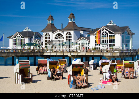 Dal Molo di Sellin, località balneare Ruegen isola, Mar Baltico, Meclemburgo-Pomerania Occidentale, Germania, Europa Foto Stock