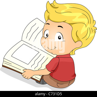 Illustrazione di un bambino la lettura di un libro Foto Stock