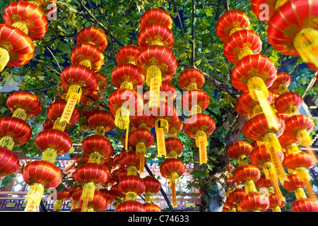 Lanterne appese nell' Yuyuan Bazar distretto di notte, Shanghai, Cina Foto Stock