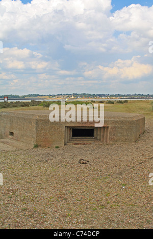 Seconda guerra mondiale scatola di pillole, East Mersea, Mersea Island, Essex, Inghilterra, Regno Unito Foto Stock