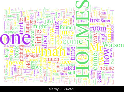 Word Cloud sulla base di Arthur Conan Doyle di romanzi di Holmes Foto Stock