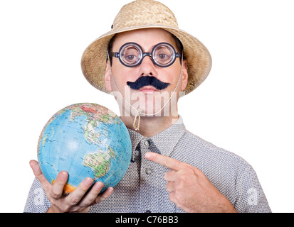 Traveler holding globe Foto Stock