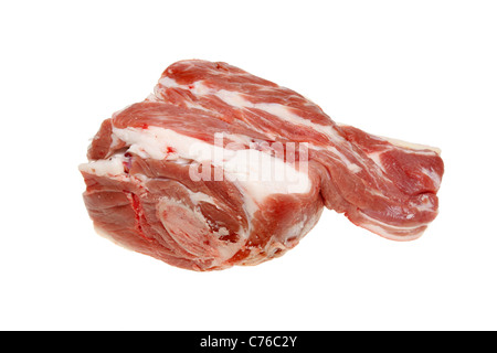 Materie spalla di agnello isolata contro bianco Foto Stock