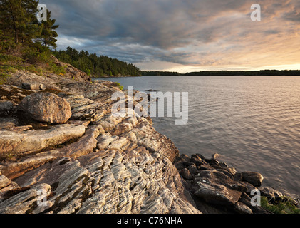 Tramonto su Georgian Bay. Il Massasauga Parco Provinciale, Muskoka, Ontario, Canada. Foto Stock