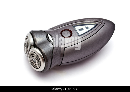 Rasoio elettrico closeup su sfondo bianco Foto Stock