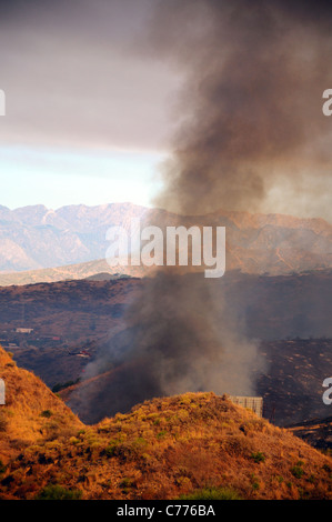 Spazzola fuoco su una collina andalusa, Cabopino Golf, Costa del Sol, provincia di Malaga, Andalusia, Spagna, Europa occidentale. Foto Stock