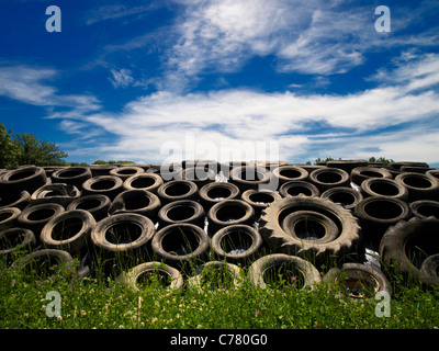 Vecchi pneumatici in gomma in campagna, Auvergne-rhone-Alpes, Francia Foto Stock