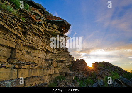 Primi Popoli Buffalo Jump vicino a Great Falls, Montana, precedentemente noto come Ulm Pishkun parco dello stato. Foto Stock