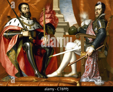 Filippo II (1527-1598) e Charles I (1500-1558). Re di Spagna. Ritratto di Antonio Arias. Il Museo del Prado. Madrid. Spagna. Foto Stock