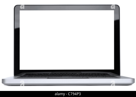 Un moderno senza marchio per computer portatile, isolato su uno sfondo bianco con cliiping percorsi per i laptop e lo schermo Foto Stock