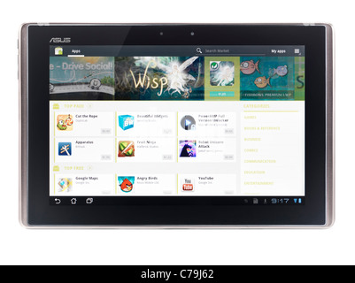 ASUS Eee Pad trasformatore TF101 Android tablet computer con google marketplace sul suo schermo isolato su sfondo bianco Foto Stock