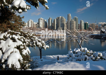 Edifici di Vancouver e Granville Island in inverno Foto Stock