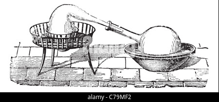 Semplice Apparecchio di distillazione, vintage incisione. Vecchie illustrazioni incise di un semplice apparecchio di distillazione. Foto Stock