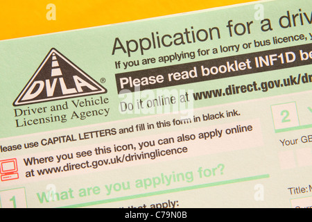 DVLA UK patente di guida modulo di domanda D1 Foto Stock