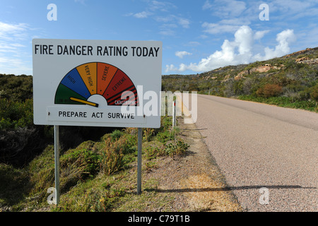 Pericolo di incendio Rating segno, Cape Le Grand National Park, vicino Esperance, Australia occidentale, Australia Foto Stock