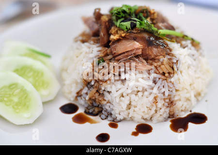 Arrosto di Anatra a fette con riso Foto Stock