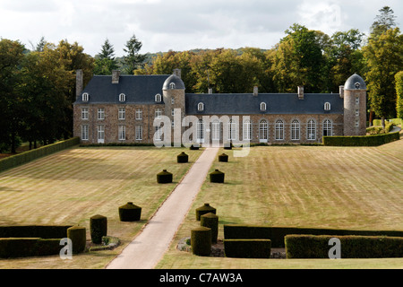 Pontécoulant castello del XIV secolo (Condé sur Noireau, Calvados, Normandia, Francia). Foto Stock