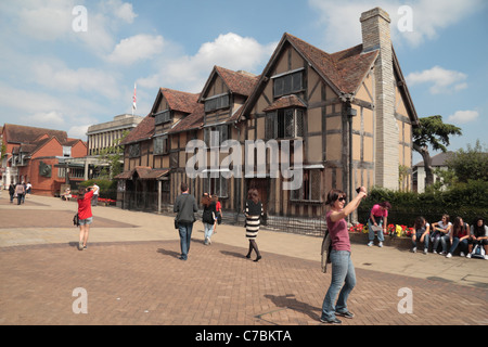 William al luogo di nascita di Shakespeare su Henley Street, Stratford Upon Avon, Warwickshire, Inghilterra, Regno Unito. Foto Stock