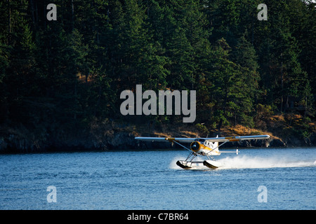 Kenmore Air idrovolante decolla da Friday Harbor, le Isole San Juan, la Contea di San Juan, Washington, Stati Uniti d'America Foto Stock