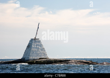 Marcatore sulla battuta di Bunker, Cranberry Isles, Maine, Stati Uniti d'America Foto Stock