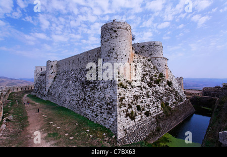 Il castello dei crociati Krak des Chevaliers, Siria Foto Stock