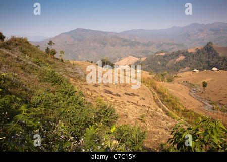 India, Nagaland, Mon, colline disboscate da Konyak Naga slash e masterizzare agricoltura vicino al confine birmano Foto Stock