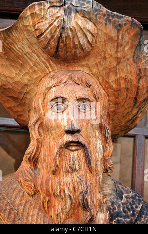 Francia, St. James Titolo: Dettaglio di legno scolpito statua dell Apostolo San Giacomo di Conques Foto Stock