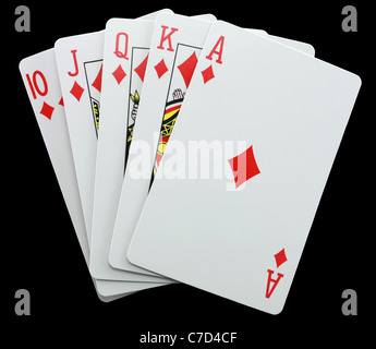 Mano di Poker che mostra una combinazione vincente isolato su nero Foto Stock