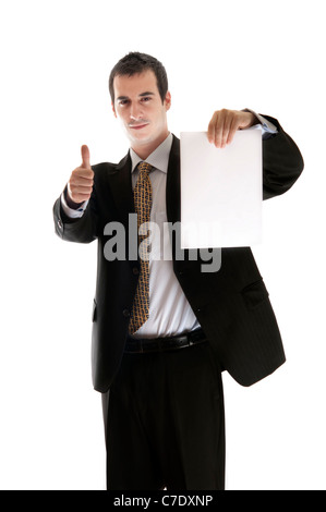 Isolate il business man holding carta bianca Foto Stock