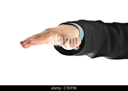 Isolate il business man mano qualcosa di pressatura Foto Stock