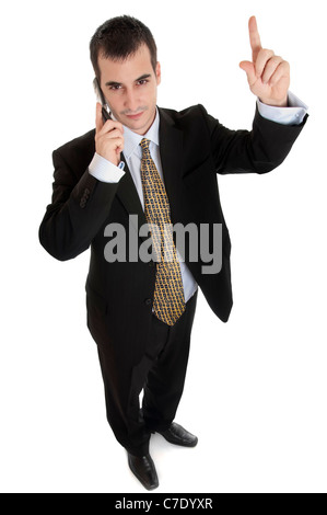 Primo piano al giovane uomo parla al telefono Foto Stock