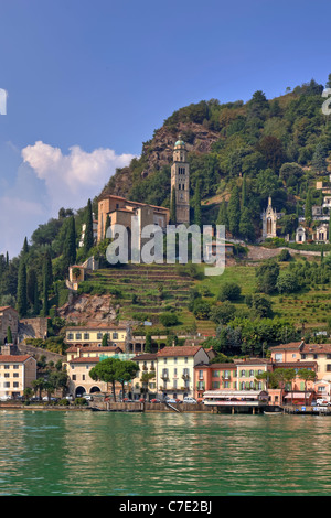 Morcote è un idillico paesino situato sul Lago di Lugano Foto Stock