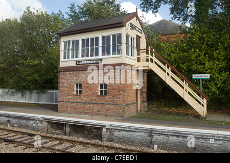 Llandrindod Wells alla vecchia stazione ferroviaria la casella segnale. Foto Stock