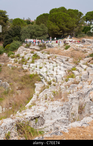 Anfiteatro romano, il Parco Archeologico della Neapolis, Siracusa, Sicilia, Italia Foto Stock