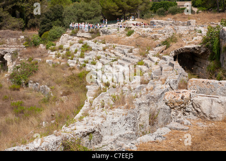 Anfiteatro romano, il Parco Archeologico della Neapolis, Siracusa, Sicilia, Italia Foto Stock