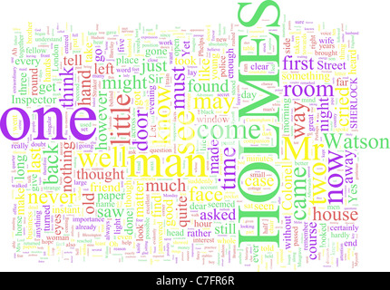 Word Cloud sulla base di Arthur Conan Doyle di romanzi di Holmes Foto Stock