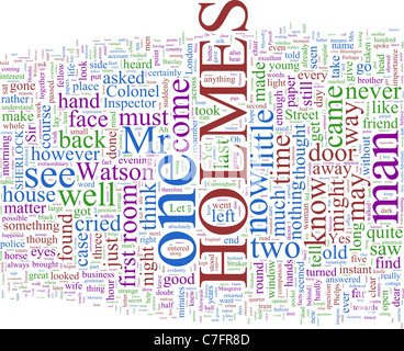 Word Cloud sulla base di Arthur Conan Doyle di romanzi di Holmes Foto Stock