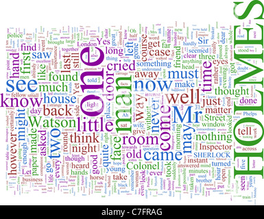 Word Cloud sulla base di Arthur Conan Doyle di romanzi di Holmes Foto Stock