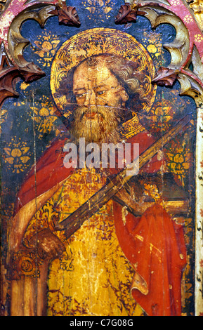 Old Hunstanton, Norfolk. Schermata di Rood Apostoli, San Paolo che tiene una spada con la quale egli è stato eseguito in inglese schermi medievale Foto Stock