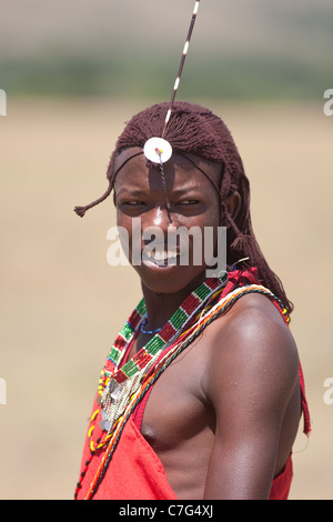 Maasai semi-nomadi situato nella Riserva Nazionale di Masai Mara Kenya Africa. Foto:Jeff Gilbert Foto Stock