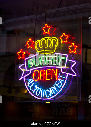 Tutto quello che potete mangiare a buffet insegna al neon Foto Stock