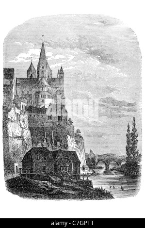 Limbourg città medievale Vallonia Belgio chiesa bridge ruota mulino guglia vecchio comune Bilstain Goé fortezza Europa fiume Foto Stock