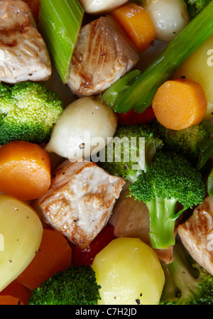 La carne di maiale e il medley di vegetali Foto Stock