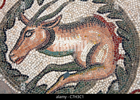 Mosaico di animali al di fuori del triclinio, Villa Romana del Casale di Piazza Armerina, SICILIA, ITALIA Foto Stock