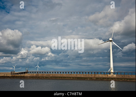 Fattoria eolica presso Blyth Quay, Northumberland, England Regno Unito Foto Stock