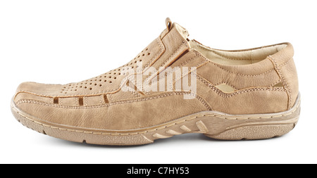 Camoscio beige uomini scarpa isolato su bianco Foto Stock