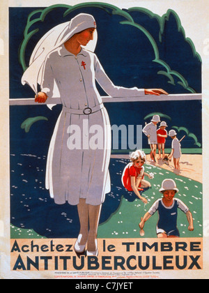 Achetez le timbre antituberculeux - Acquista la tubercolosi timbro - un infermiere a guardare i bambini giocare all'aperto. circa 1917 Foto Stock