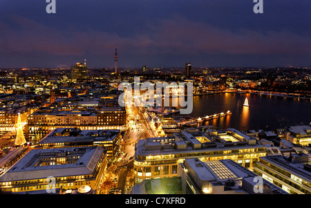 Centro citta', neve, città, panorama, Amburgo, Germania, Europa Foto Stock