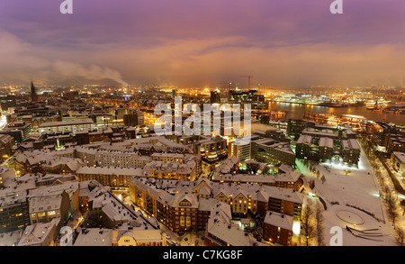 Centro citta', neve, città, panorama, Amburgo, Germania, Europa Foto Stock