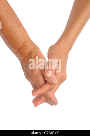 Le mani di giovani e donne senior - mano concetto - percorso di clipping incluso Foto Stock